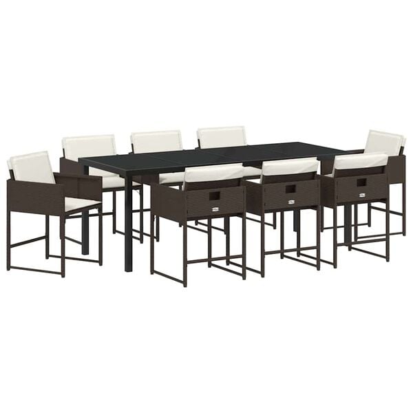 vidaXL Conjunto de Comedor de Jard&iacute;n 9 pcs Marr&oacute;n rat&aacute;n sint&eacute;tico