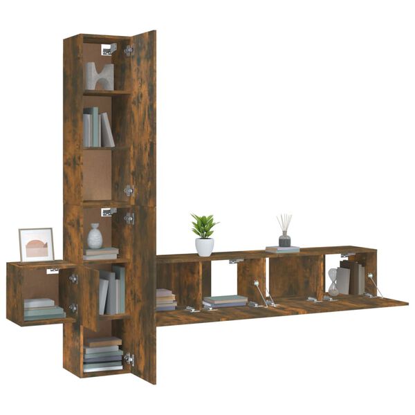 vidaXL Set de muebles de TV 5 pzas madera contrachapada roble ahumado