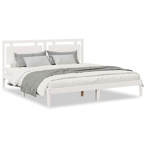 vidaXL Cama extralarga sin colchón madera maciza blanca 200x210 cm