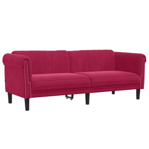 vidaXL Sof&aacute; de 3 plazas terciopelo rojo tinto
