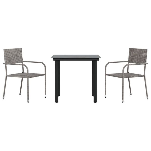 vidaXL Juego de comedor jard&iacute;n 3 pzas rat&aacute;n sint&eacute;tico acero gris negro