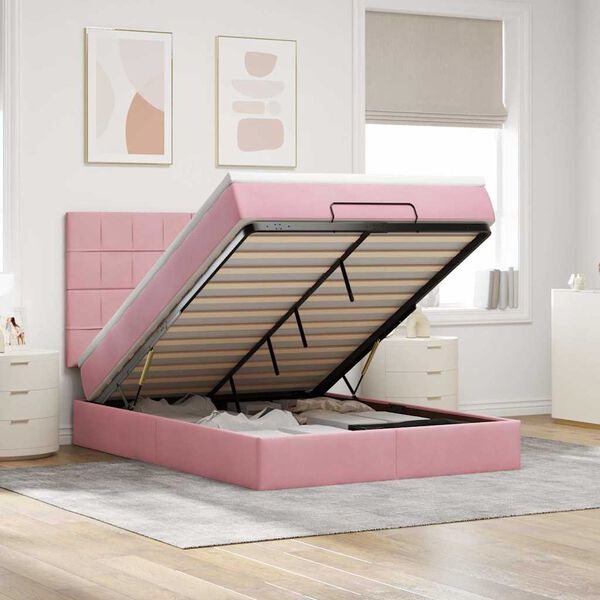 vidaXL Estructura cama otomana colchones terciopelo rosa 140x200cm
