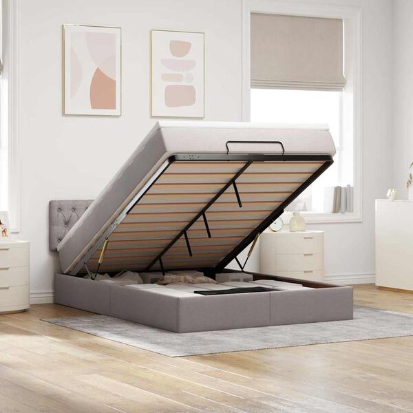 vidaXL Cama otomana con colch&oacute;n LED tela gris pardo 140x190 cm