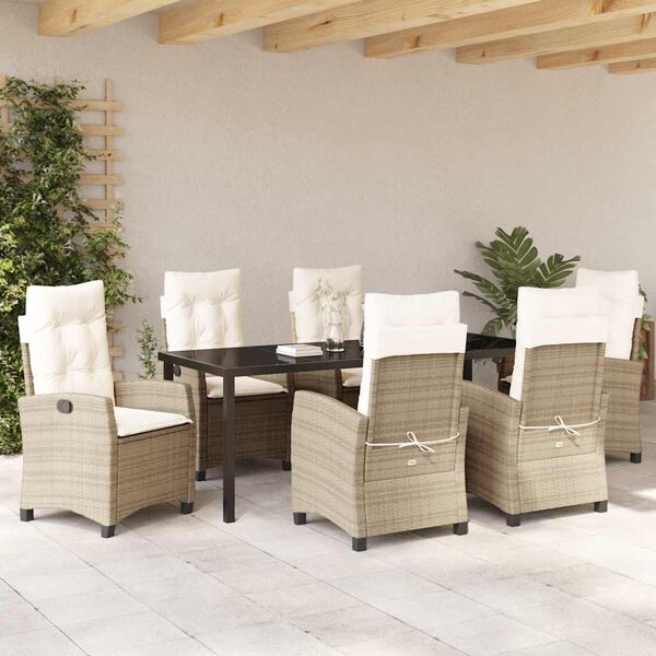 vidaXL Conjunto de Comedor de Jard&iacute;n 7 pcs Beige rat&aacute;n sint&eacute;tico