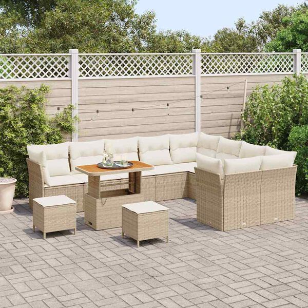 vidaXL Conjunto de sof&aacute; de jard&iacute;n con coj&iacute;n 12 pcs beige y crema
