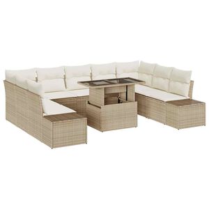 vidaXL Conjunto de sof&aacute; de jard&iacute;n 10 pcs Beige y Crema rat&aacute;n sint&eacute;tico