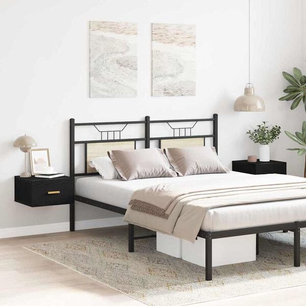 vidaXL Mesita de noche de pared 2 pcs Roble Negro 35 x 35 x 20 cm