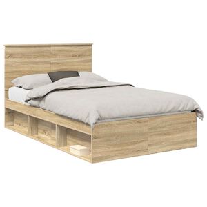 vidaXL Estructura de cama con cabecera Roble Sonoma 135 x 190 cm