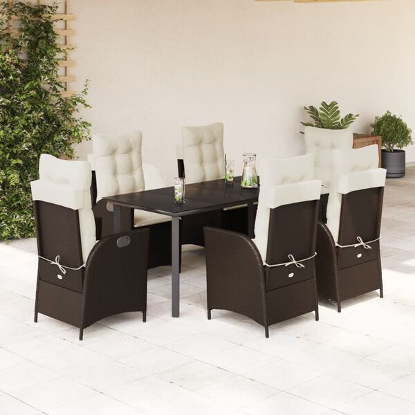 vidaXL Set comedor de jard&iacute;n 7 pzas con cojines rat&aacute;n sint&eacute;tico marr&oacute;n