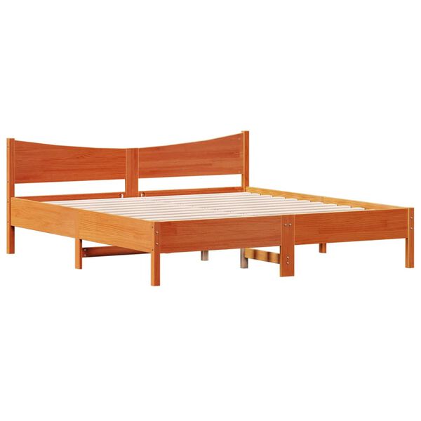 vidaXL Cama sin colch&oacute;n madera maciza de pino marr&oacute;n cera 200x200 cm