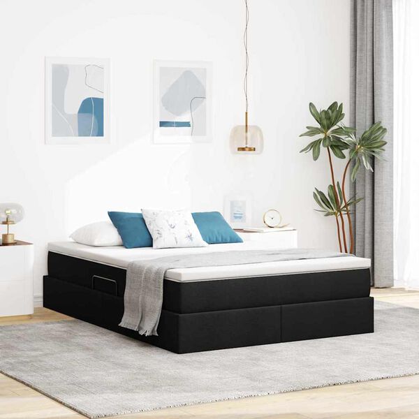 vidaXL Cama con almacenamiento y colchón Negro 140 x 190 cm Poliéster