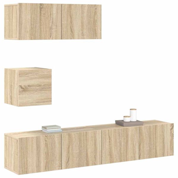 vidaXL Set de muebles para TV 4 pzas madera contrachapada roble Sonoma