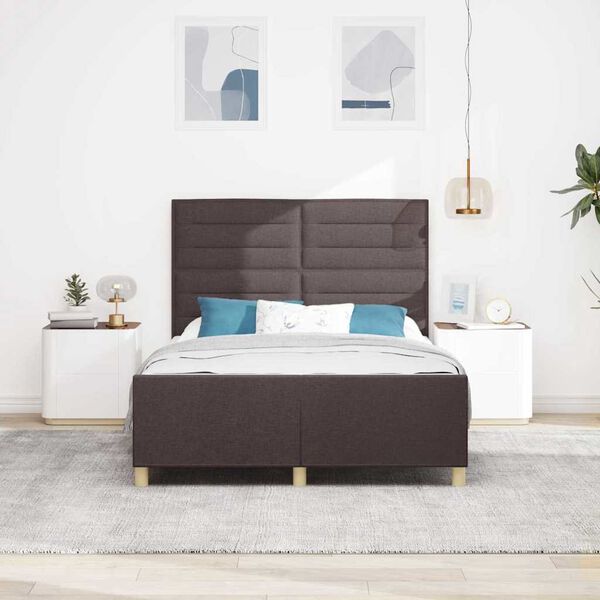 vidaXL Estructura de cama con cabecera Marr&oacute;n oscuro 140 x 200 cm tela