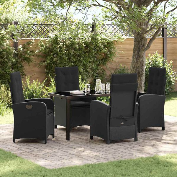 vidaXL Conjunto de Comedor de Jard&iacute;n 5 pcs Negro rat&aacute;n sint&eacute;tico