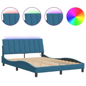 vidaXL Estructura de cama con LED sin colch&oacute;n Hanko terciopelo azul 140x190 cm