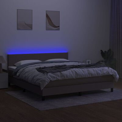 vidaXL Cama box spring con colchón LED tela gris taupe 160x200 cm