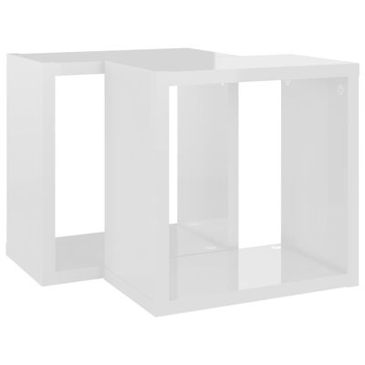 vidaXL Estantes cubo de pared 2 unidades blanco brillo 26x15x26 cm