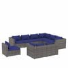 vidaXL Set de muebles de jard&iacute;n 9 pzas y cojines rat&aacute;n sint&eacute;tico gris