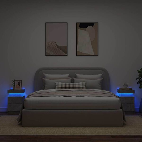 vidaXL Mesitas de noche con luces LED 2 uds gris hormig&oacute;n 35x39x55 cm