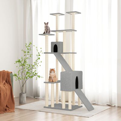 vidaXL Rascador para gatos con postes de sisal gris claro 190 cm