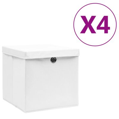 vidaXL Cajas de almacenaje con tapas 4 uds blanco 28x28x28 cm