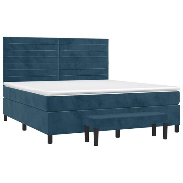 vidaXL Cama box spring con colch&oacute;n terciopelo azul oscuro 160x200 cm