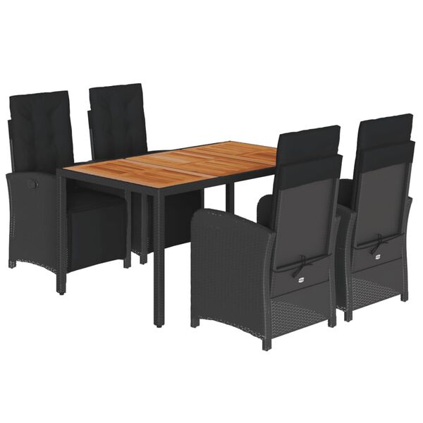 vidaXL Set de muebles jard&iacute;n 5 pzas con cojines rat&aacute;n sint&eacute;tico negro