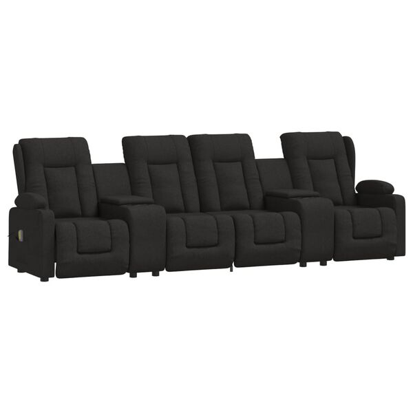 vidaXL Sillón de masaje reclinable 4 plazas con portavasos tela negro