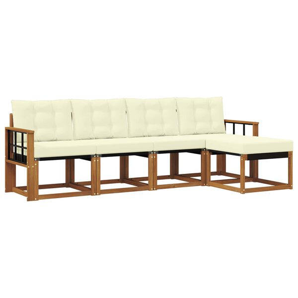 vidaXL Conjunto de sof&aacute;s de exterior con coj&iacute;n 5 pcs Natural y Crema