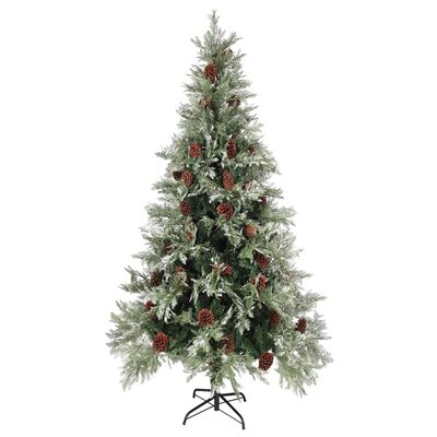 vidaXL Árbol de Navidad con luces y piñas PVC PE verde y blanco 225 cm