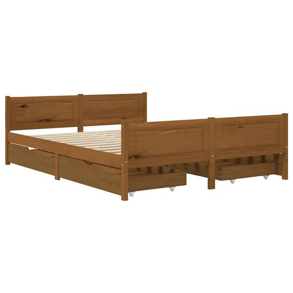 vidaXL Estructura de cama 4 cajones madera pino marr&oacute;n miel 140x200 cm