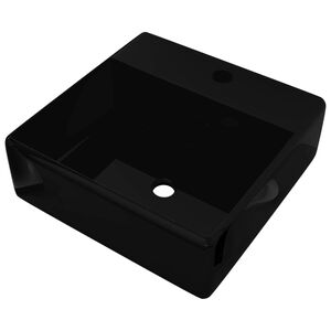 Lavabo de cer&aacute;mica con agujero para grifo/desag&uuml;e cuadrado negro