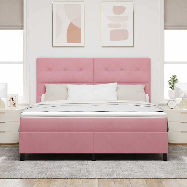 vidaXL Cama tipo Box Spring con colch&oacute;n Rosa 180 x 200 cm tela