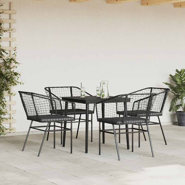 vidaXL Juego de comedor jard&iacute;n 5 piezas cojines rat&aacute;n sint&eacute;tico negro