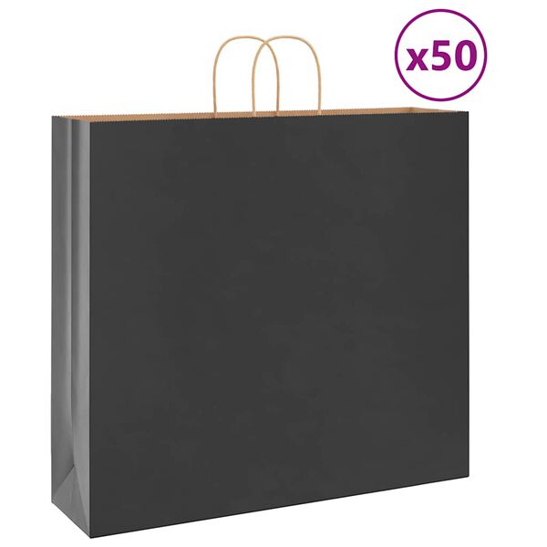 vidaXL Bolsas de papel con asas 50 uds negra 54x15x49 cm