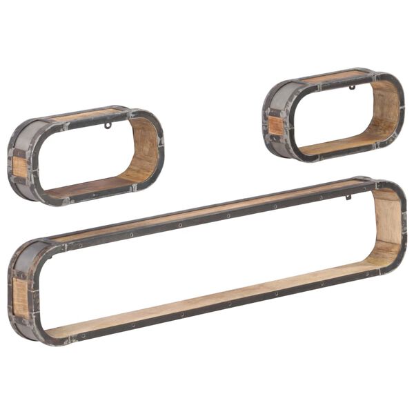 vidaXL Juego de estantes de pared 3 piezas madera maciza de mango