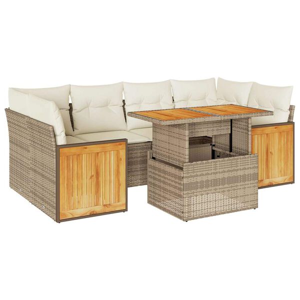vidaXL Set sof&aacute;s jard&iacute;n y cojines 7 pzas rat&aacute;n sint&eacute;tico acacia beige