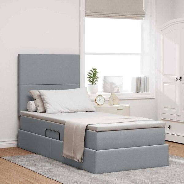 vidaXL Cama con almacenamiento y LED Gris Claro 90 x 190 cm Poli&eacute;ster