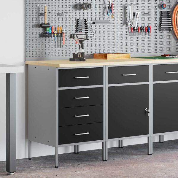 vidaXL Armario de trabajo con caj&oacute;n 2 pcs Negro y Gris 75 x 45 x 85 cm