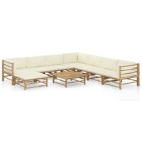 vidaXL Set de muebles de jardín 9 piezas bambú y cojines blanco crema