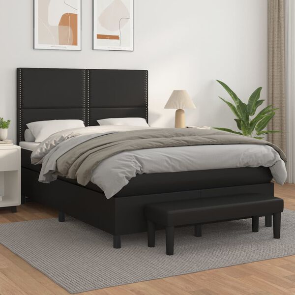 vidaXL Cama box spring con colch&oacute;n cuero sint&eacute;tico negro 140x190 cm