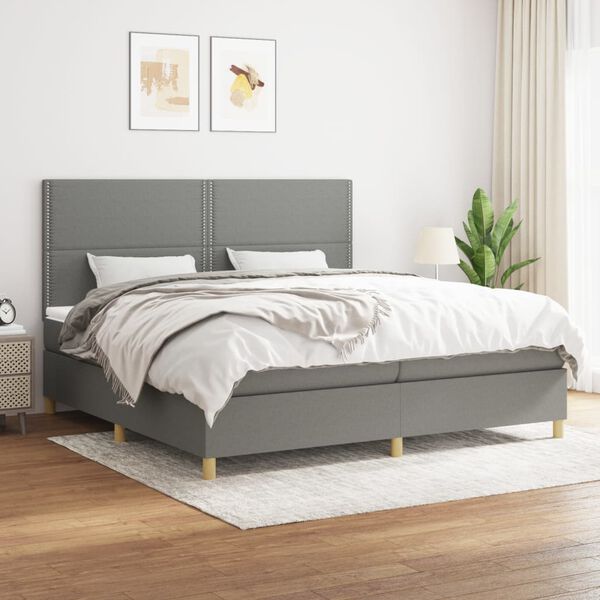 vidaXL Cama box spring con colch&oacute;n tela gris oscuro 200x200 cm