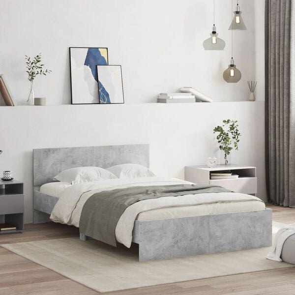 vidaXL Estructura de cama con cabecero gris hormig&oacute;n 135x190 cm