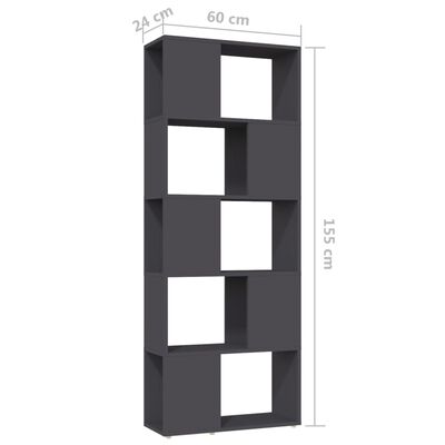 vidaXL Librería separador madera contrachapada gris 60x24x155 cm