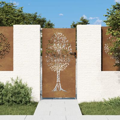 vidaXL Puerta de jardín acero corten diseño árbol 85x175 cm