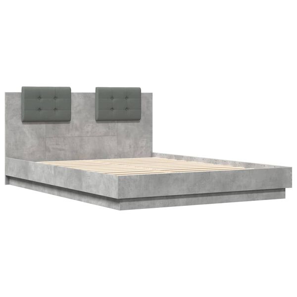 vidaXL Cama con cabecero madera de ingenier&iacute;a gris hormig&oacute;n 150x200 cm