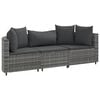vidaXL Set de sof&aacute; de jard&iacute;n 3 pzas y cojines rat&aacute;n sint&eacute;tico gris
