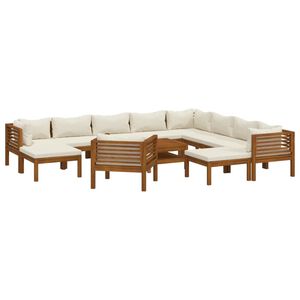 vidaXL Muebles de jard&iacute;n 12 pzas cojines crema madera maciza acacia