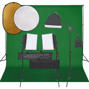 vidaXL Kit de estudio fotogr&aacute;fico con set de luces, fondo y reflector
