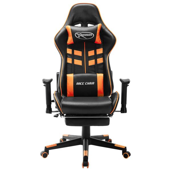vidaXL Silla de gaming con reposapi&eacute;s cuero sint&eacute;tico negro y naranja